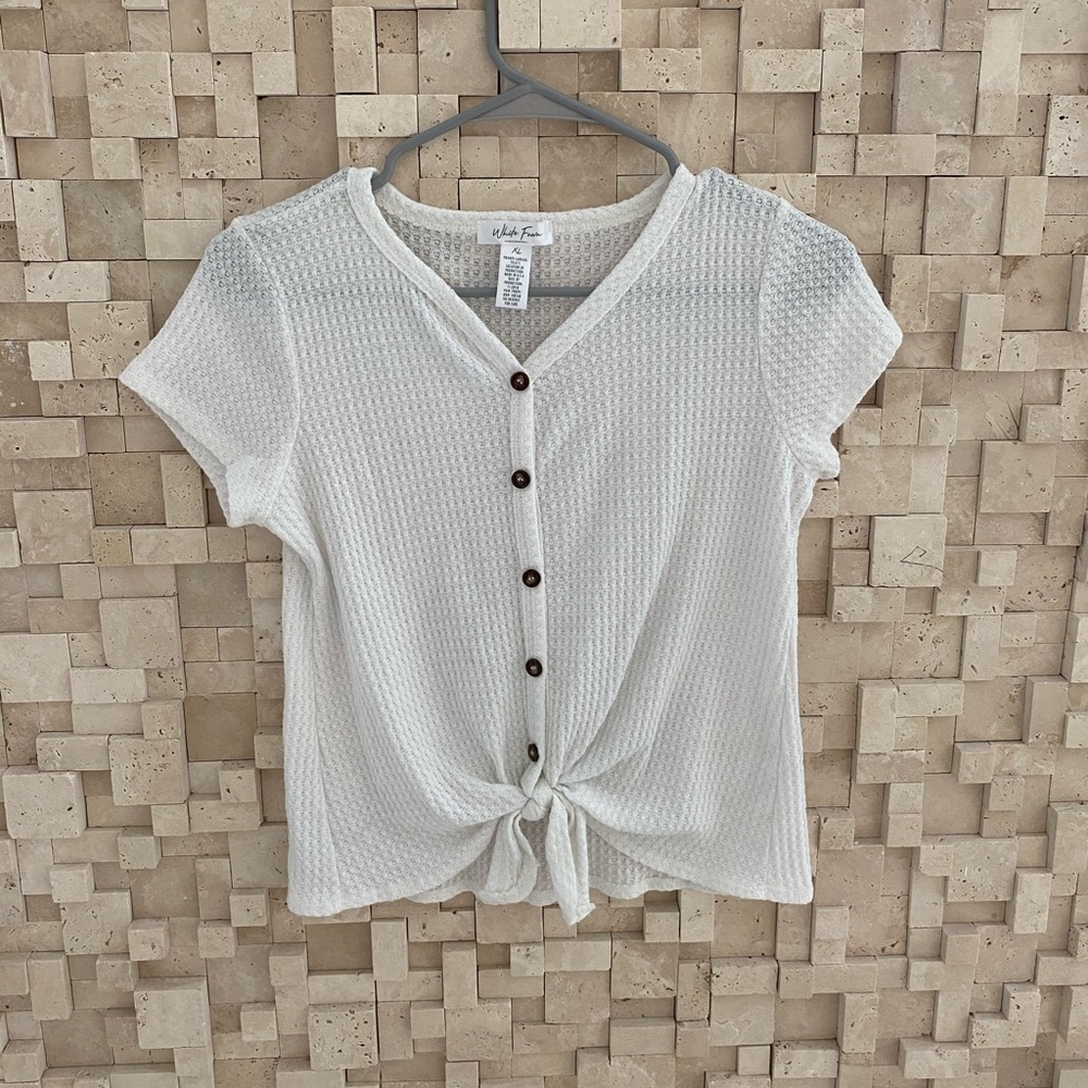 White button down shirt with tie and the bottom